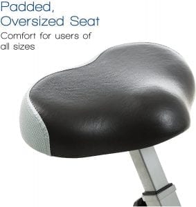 Close-up of a stationary bicycle seat