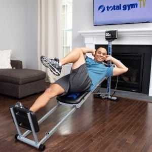 Man using an at-home gym 
