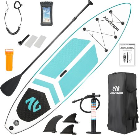 White, green, and black inflatable SUP